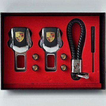 Набір автомобільний Porsche "Заглушки ременя безпеки + Ковпачки на ніпелі + брелок" nabir002 фото